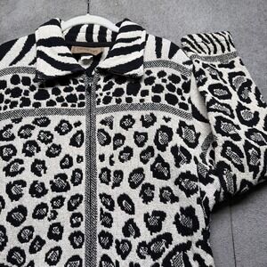 Painted Pony Zip Front Sweater Jacket Women's Medium Animal Print Made USA